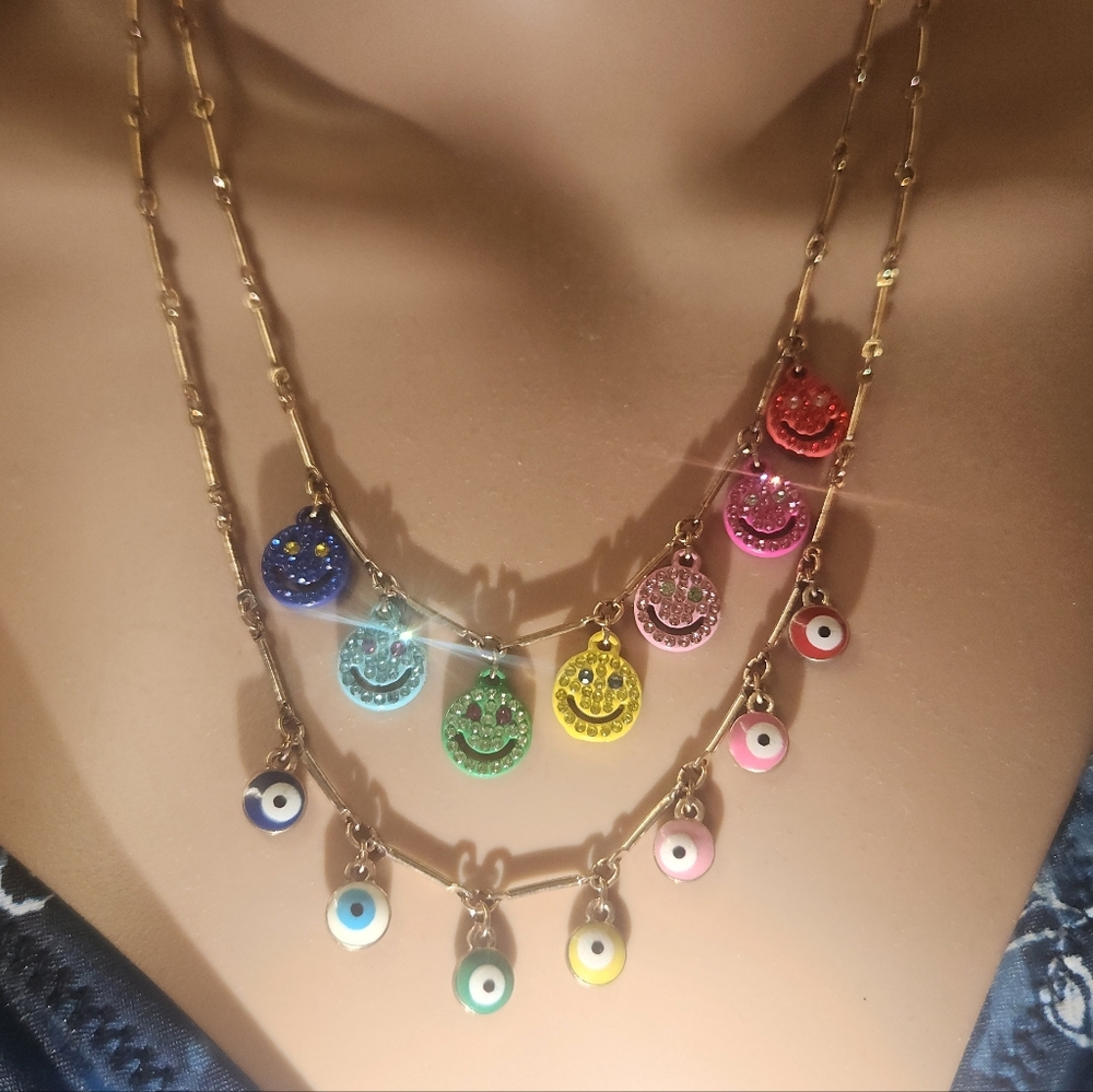 ✨ Title: NWT RARE Betsey Johnson "The Eyes Have It" Rainbow Layered Necklace ✨ - Picture 7 of 16